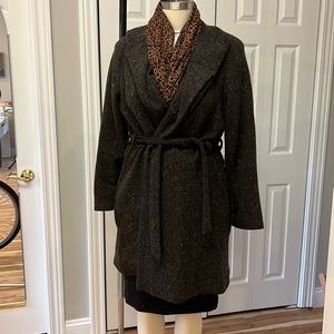 Handmade dark brown wool tweed wrap coat size XL